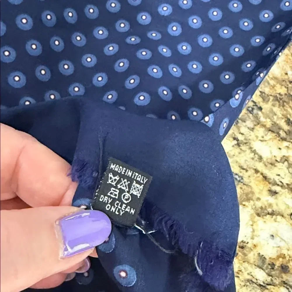 Lanvin Paris Navy Blue Dot Print Scarf Wrap 70% Cotton 30% Silk Italy
